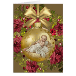 Baby Jesus in Manger Christmas Floral Wreath
