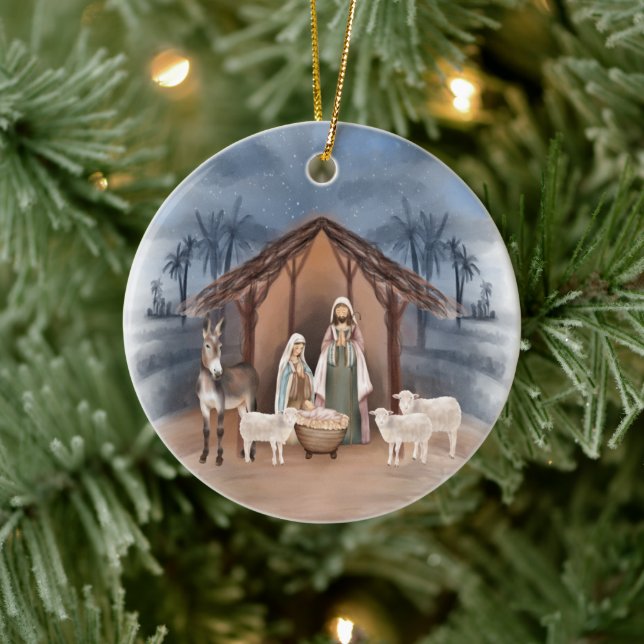 Baby Jesus in the Manger Nativity  Ceramic Ornamen Tree Decoration (Tree)