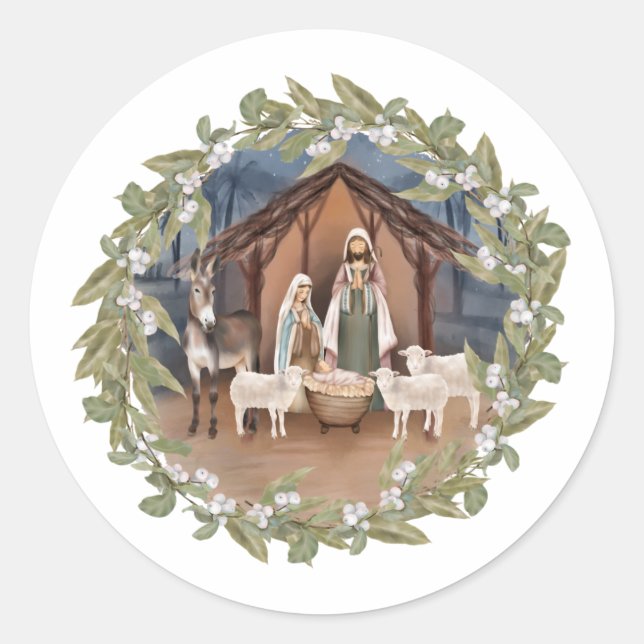 Baby Jesus in the Manger Nativity  Classic Round S Classic Round Sticker (Front)