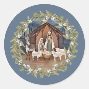 Baby Jesus in the Manger Nativity  Classic Round Sticker