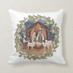 Baby Jesus in the Manger Nativity Cushion