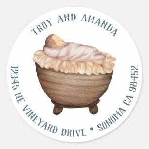 Baby Jesus in the Manger Nativity Round Labels