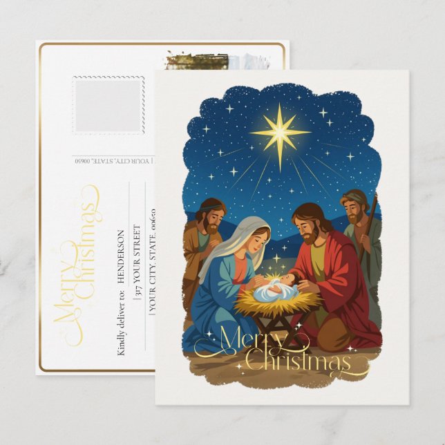 Baby Jesus in the Manger Nativity Scene Your Photo Holiday Postcard (Front/Back)