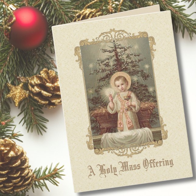 Baby Jesus Manger Christmas Mass Offering Memorial Holiday Card (Creator Uploaded)