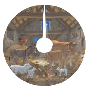 Baby Jesus Manger Holy Night Christmas Nativity Brushed Polyester Tree Skirt