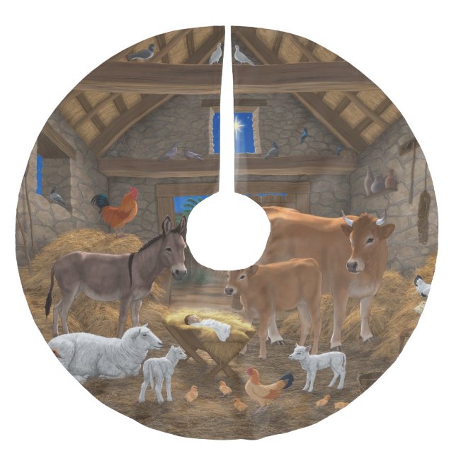 Baby Jesus Manger Holy Night Christmas Nativity Brushed Polyester Tree Skirt (Front)
