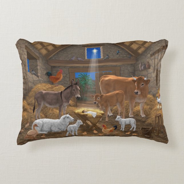 Baby Jesus Manger Holy Night Christmas Nativity Decorative Cushion (Front)