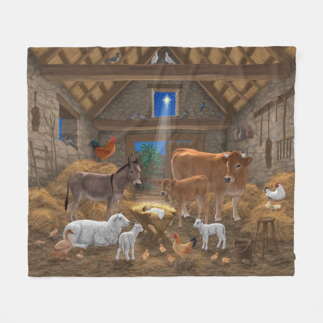 Baby Jesus Manger Holy Night Christmas Nativity Fleece Blanket (Front (Horizontal))
