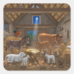 Baby Jesus Manger Holy Night Christmas Nativity Square Sticker