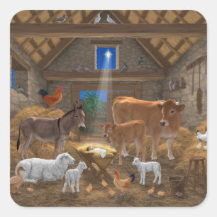 Baby Jesus Manger Holy Night Christmas Nativity Square Sticker