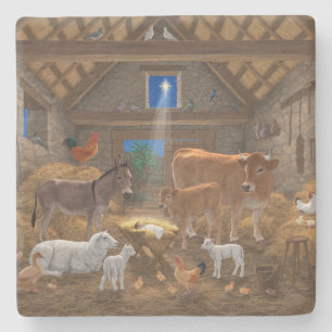 Baby Jesus Manger Holy Night Christmas Nativity Stone Coaster