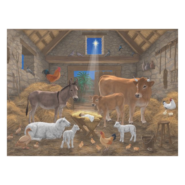Baby Jesus Manger Holy Night Christmas Nativity Tablecloth (Front (Horizontal))