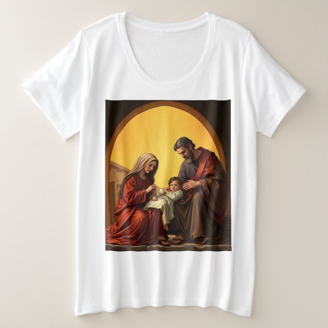 Baby Jesus Mary and Joseph Women's Plus Size Tee (Design Front)