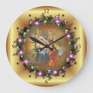 Baby Jesus, Mary & Joseph~The Holy Family~Angel ~ Large Clock