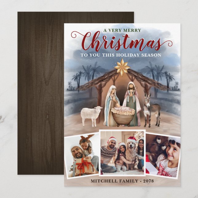 Baby Jesus Nativity Scene Photo Collage Christmas Holiday Card (Front/Back)