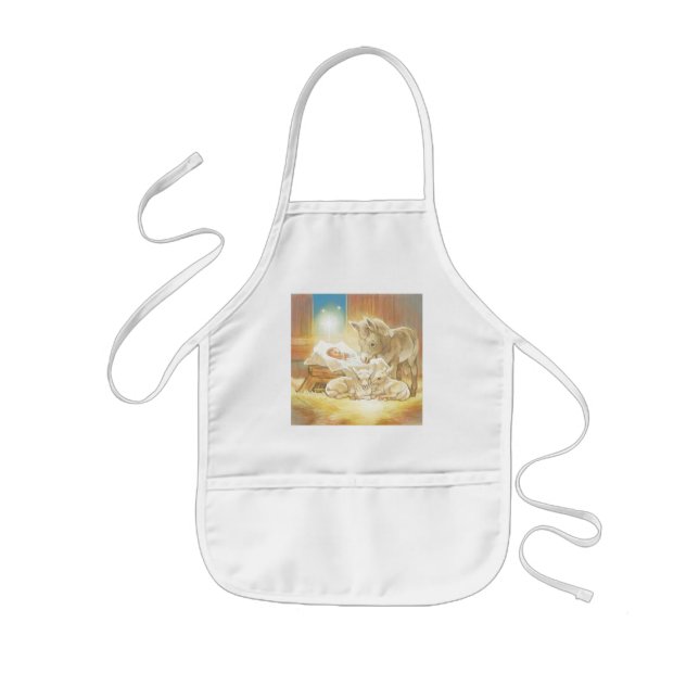 Baby Jesus Nativity with Lambs and Donkey Kids Apron (Front)