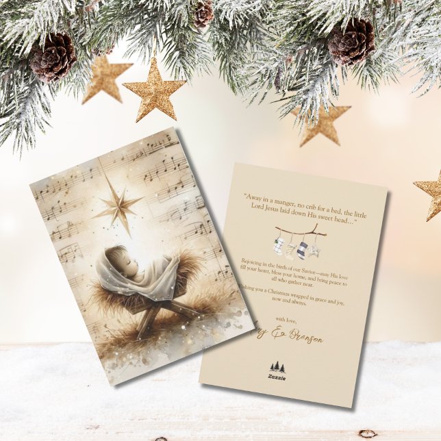 Baby Jesus Non Photo Watercolor Christmas Holiday Card (Baby Jesus in Manger Christmas Card)