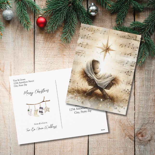 Baby Jesus Non Photo Watercolor Christmas Holiday Postcard (Baby Jesus Manger Christmas Postcard)