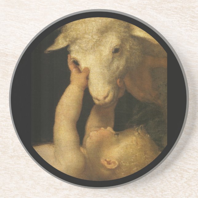 baby jesus touches lamb (2) coaster (Front)