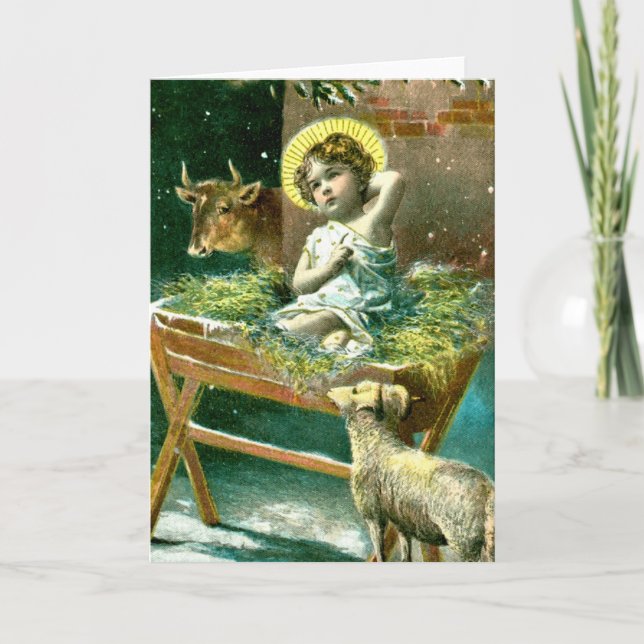 Baby Jesus, vintage nativity scene Holiday Card (Front)