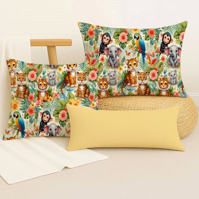 Baby Jungle Animals Cute Tropical Throw Pillow (Baby Jungle Animals Cute Tropical Throw Pillow)