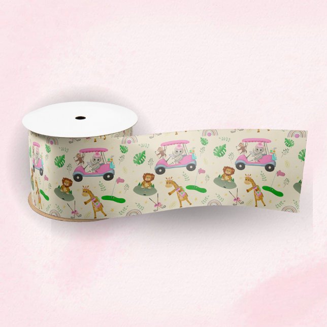 Baby Jungle Animals Golfing Baby Shower  Satin Ribbon (Creator Uploaded)