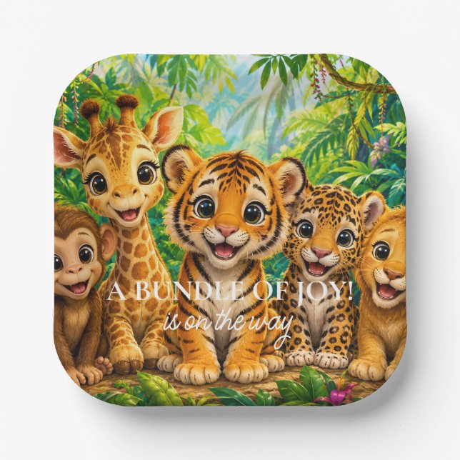 Baby Jungle Animals Paper Plate (Front)