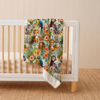 Baby Jungle Animals Tropical Cosy Sherpa Blanket