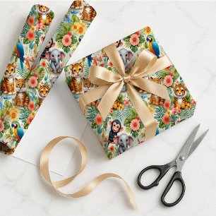 Baby Jungle Animals Tropical Gift Wrapping Paper