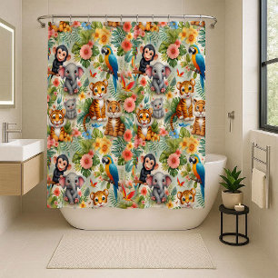 Baby Jungle Animals Tropical Kids Shower Curtain