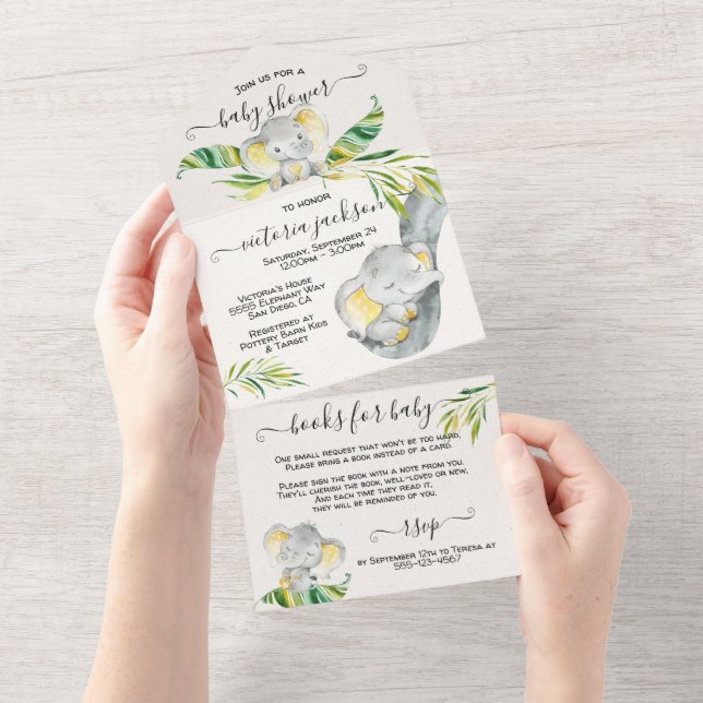 Baby Jungle Elephant Baby Shower All In One Invitation (Tearaway)