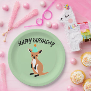 BABY KANGAROO birthday wishes light green Paper Plate