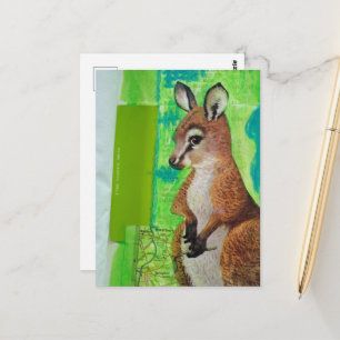 Baby Kangaroo in Junk Journal Mixed Media Collage Postcard