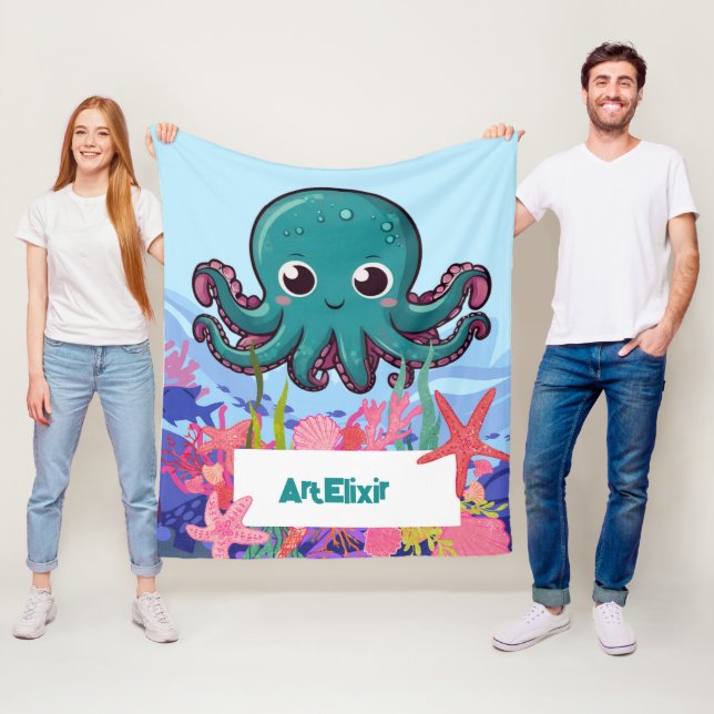 Baby Kawaii Blue Octopus Fleece Blanket (In Situ)