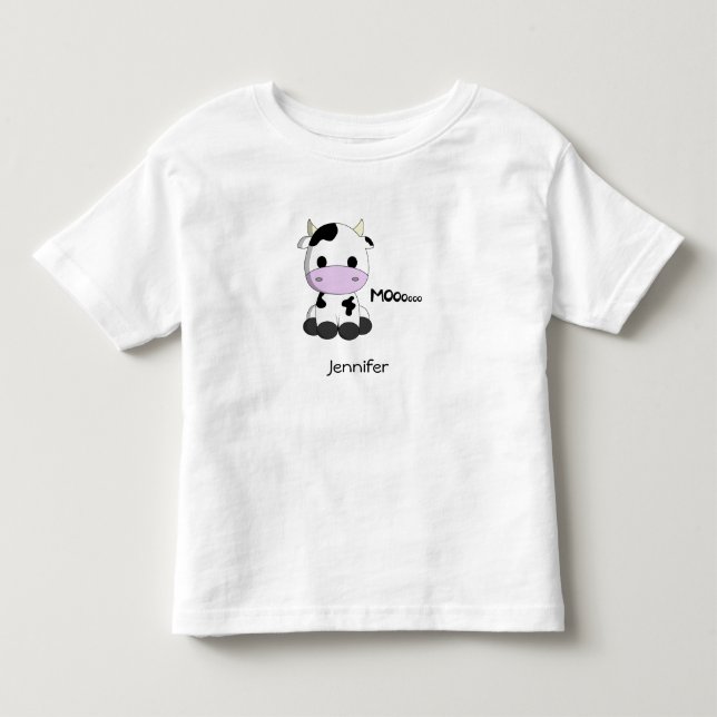Baby kawaii cow cartoon toddler name shirt (Front)