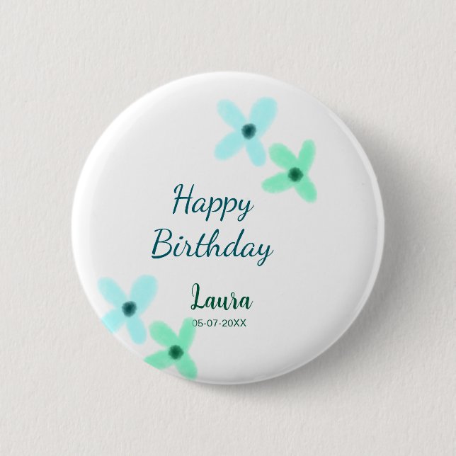 Baby kids 1st birthday add name blue green pastel  6 cm round badge (Front)