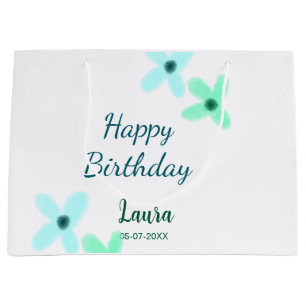 Baby kids 1st birthday add name blue green pastel large gift bag