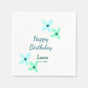 Baby kids 1st birthday add name blue green pastel napkin