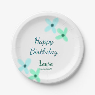 Baby kids 1st birthday add name blue green pastel paper plate