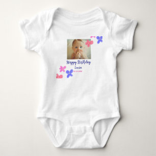 Baby kids 1st birthday add name date add photo bodysuit
