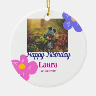 Baby kids 1st birthday add name date add photo ceramic tree decoration