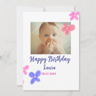 Baby kids 1st birthday add name date add photo invitation