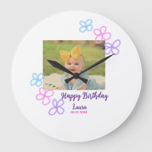 Baby kids 1st birthday add name date add photo large clock