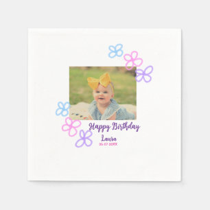 Baby kids 1st birthday add name date add photo napkin