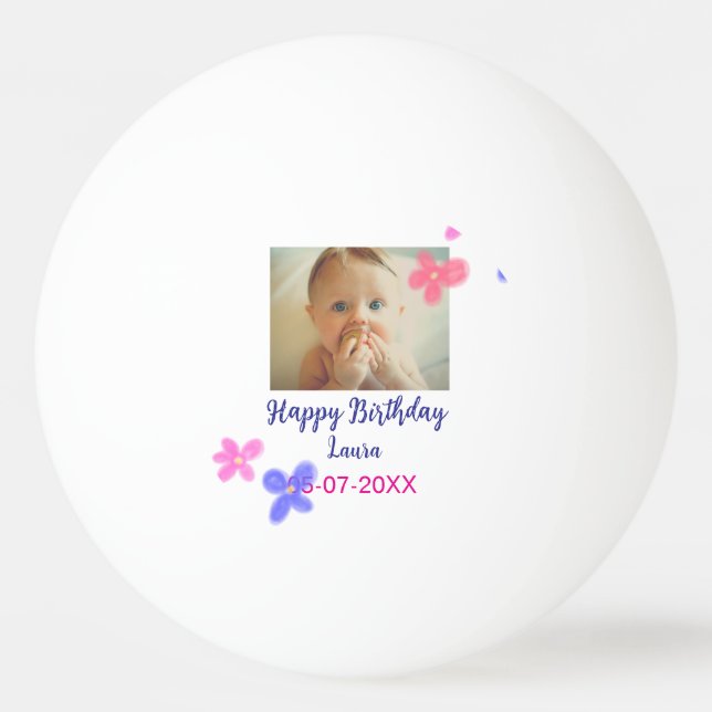 Baby kids 1st birthday add name date add photo ping pong ball (Front)