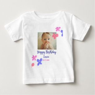 Baby kids 1st birthday add name date add photo T-Shirt