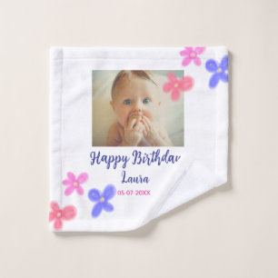 Baby kids 1st birthday add name date add photo wash cloth