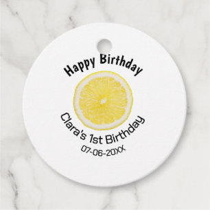 Baby kids 1st birthday lemon slice add name date m favour tags