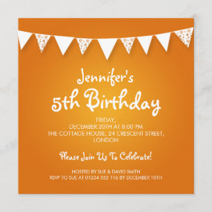Baby / Kids Birthday Heart Bunting Orange Invitation