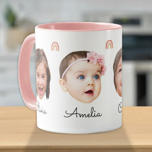 Baby Kids Family Face 4 Photos Rainbow Boho Mug